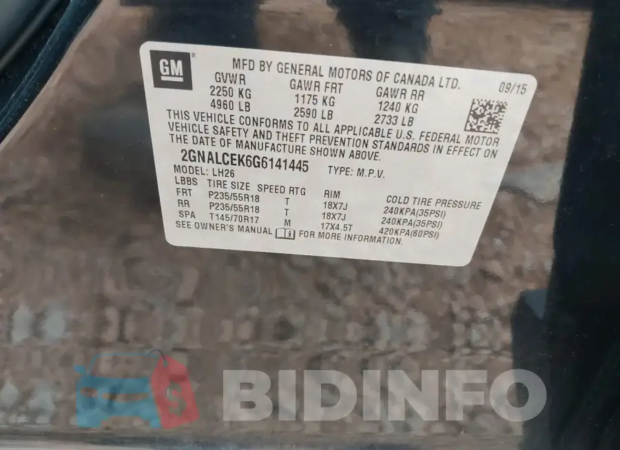 2GNALCEK6G6141445 Photo# 9