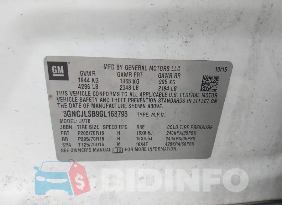 3GNCJLSB9GL163793 Photo# 9