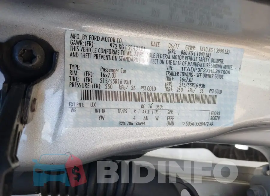 1FADP3F2XHL297608 Photo# 9