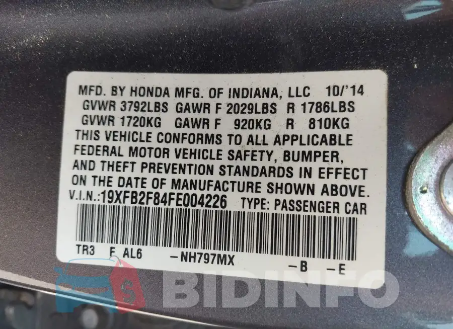 19XFB2F84FE004226 Photo# 9