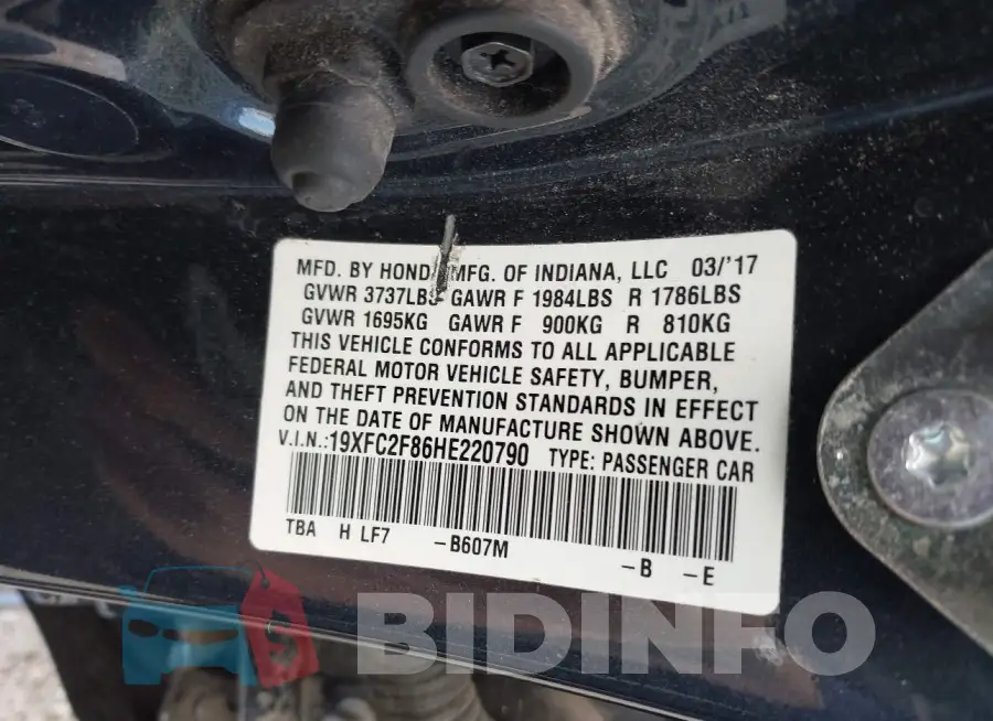 19XFC2F86HE220790 Photo# 9