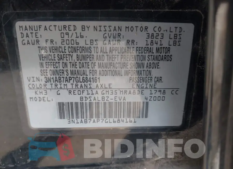 3N1AB7AP7GL684161 Photo# 9