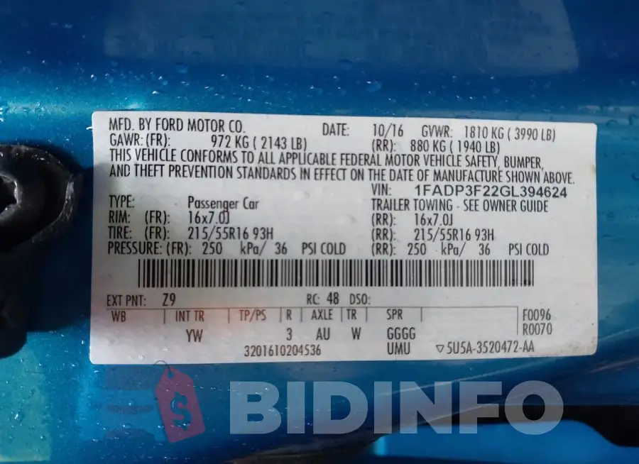 1FADP3F22GL394624 Photo# 9