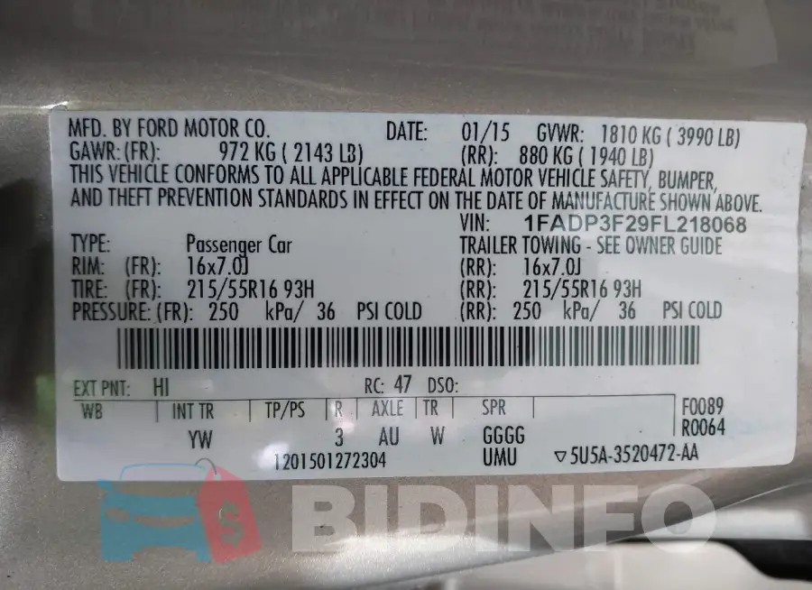 1FADP3F29FL218068 Photo# 9