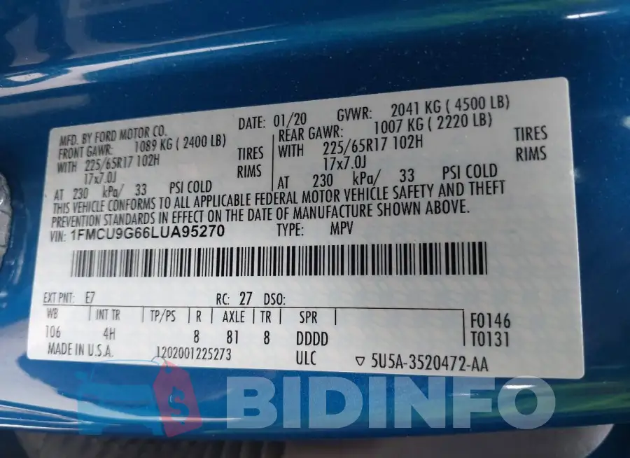 1FMCU9G66LUA95270 Photo# 9