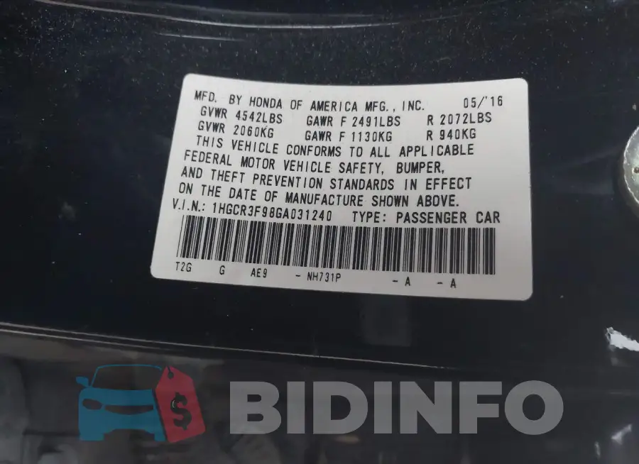 1HGCR3F98GA031240 Photo# 9