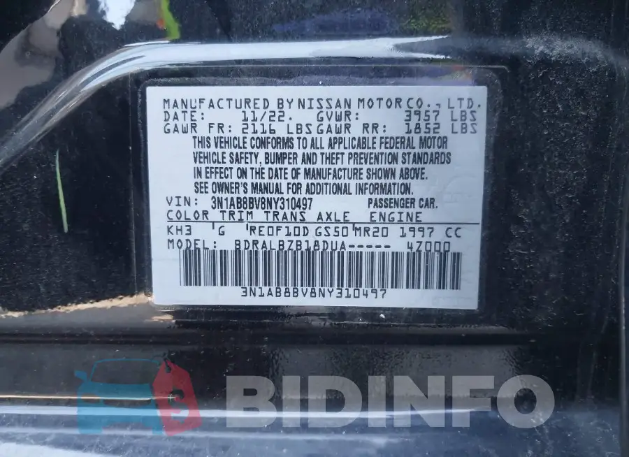 3N1AB8BV8NY310497 Photo# 9