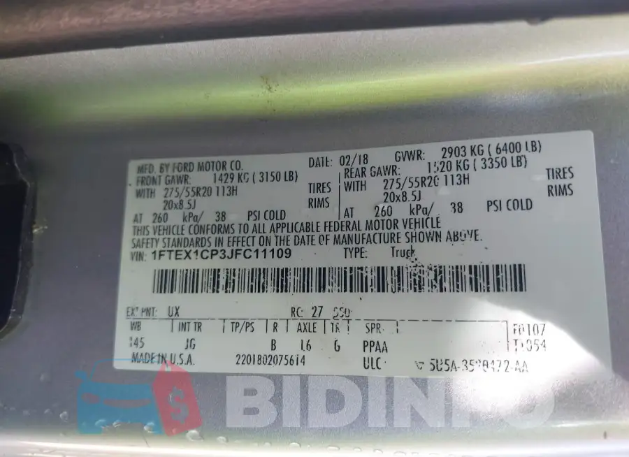 1FTEX1CP3JFC11109 Photo# 9