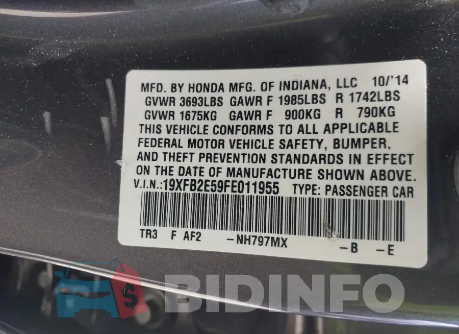 19XFB2E59FE011955 Photo# 9