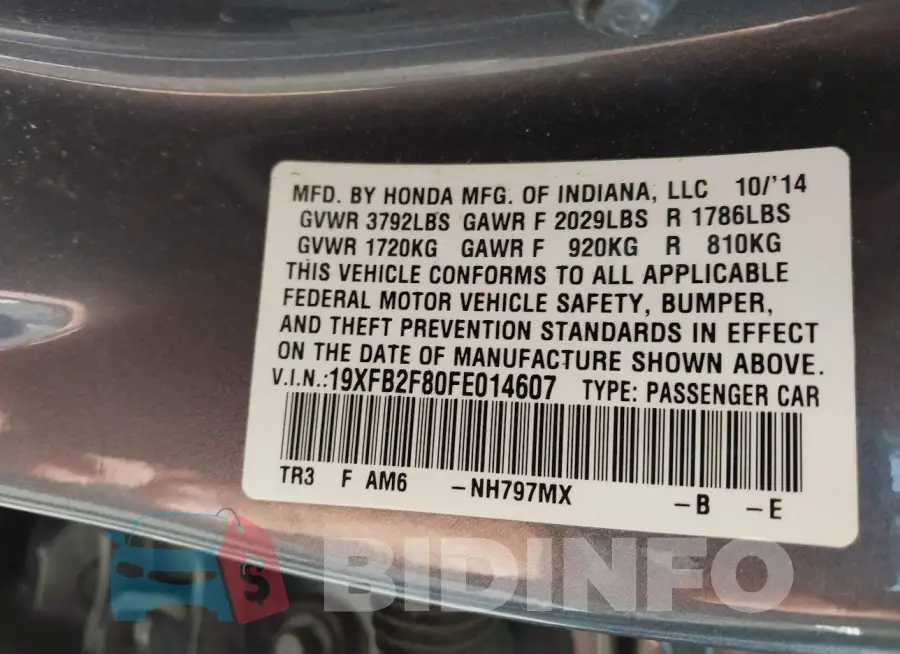 19XFB2F80FE014607 Photo# 9
