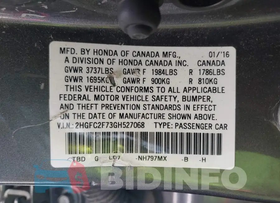 2HGFC2F73GH527068 Photo# 9