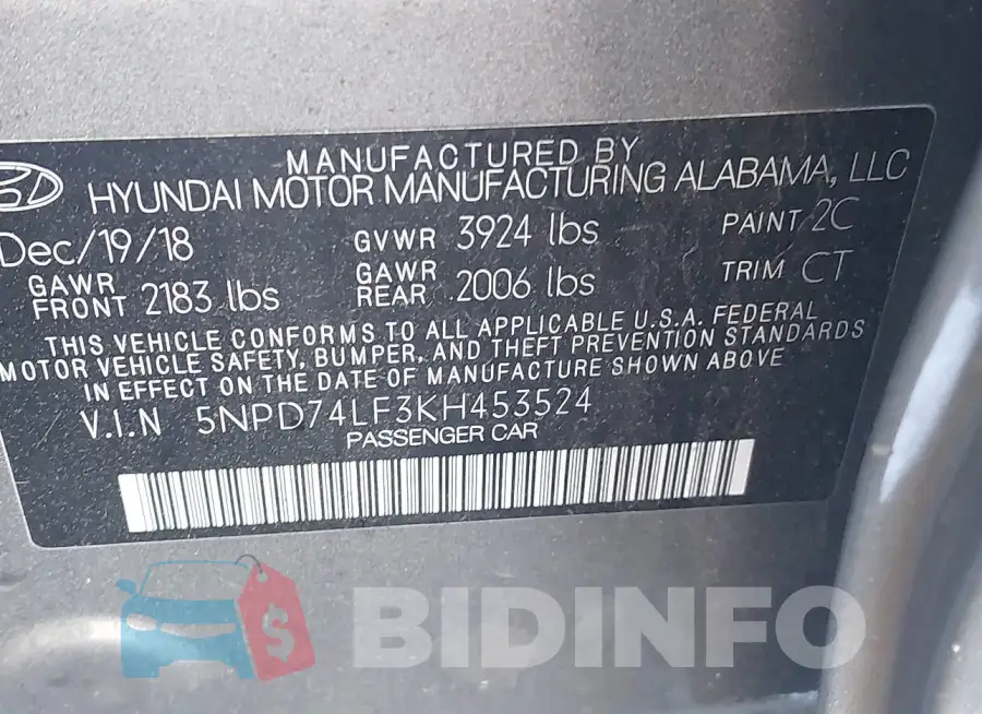 5NPD74LF3KH453524 Photo# 9
