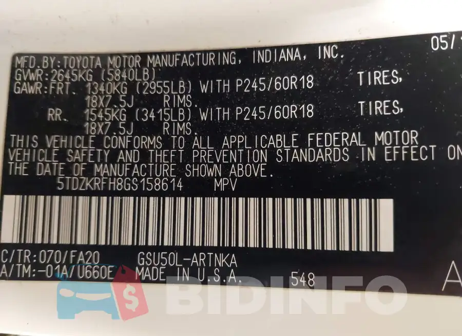 5TDZKRFH8GS158614 Photo# 9