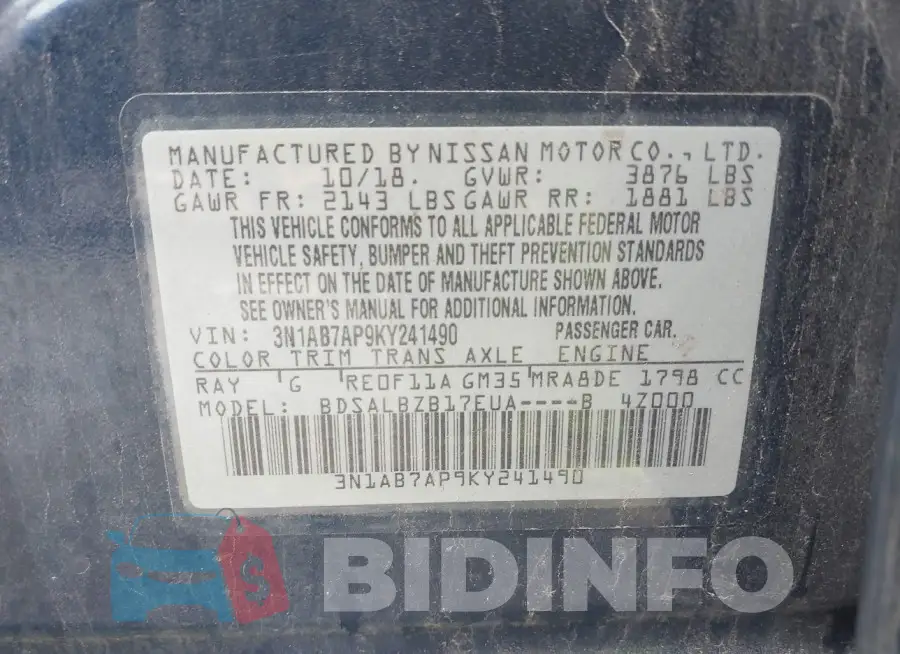 3N1AB7AP9KY241490 Photo# 9