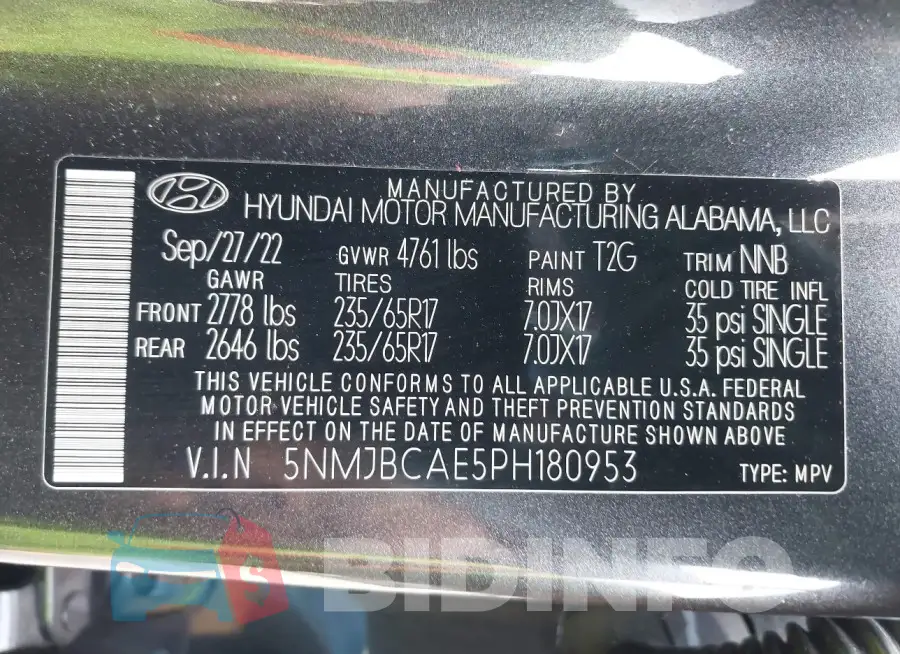 5NMJBCAE5PH180953 Photo# 9