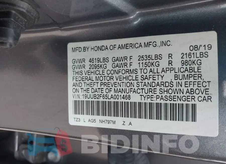19UUB2F65LA001468 Photo# 9