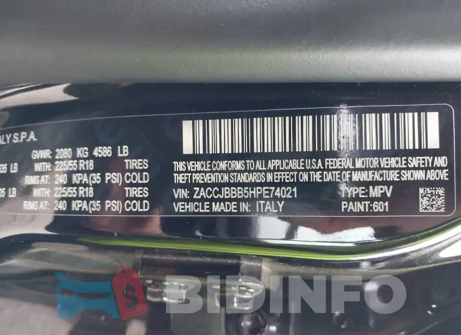 ZACCJBBB5HPE74021 Photo# 9