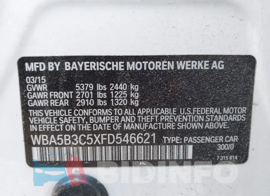 WBA5B3C5XFD546621 Photo# 9