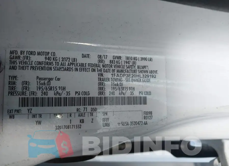 1FADP3E20HL329192 Photo# 9