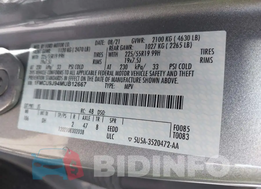 1FMCU9J94MUB12667 Photo# 9
