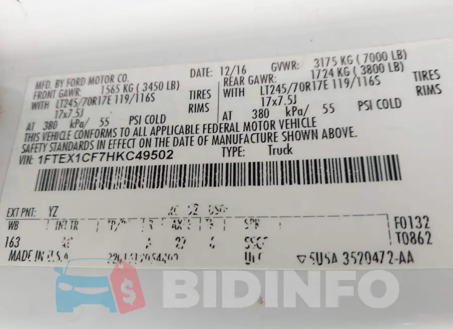 1FTEX1CF7HKC49502 Photo# 9