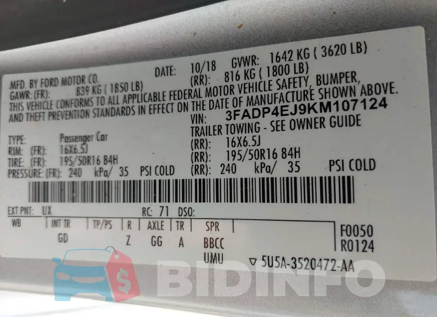 3FADP4EJ9KM107124 Photo# 9