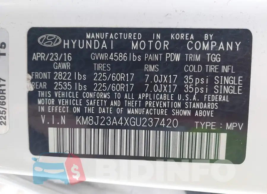 KM8J23A4XGU237420 Photo# 9