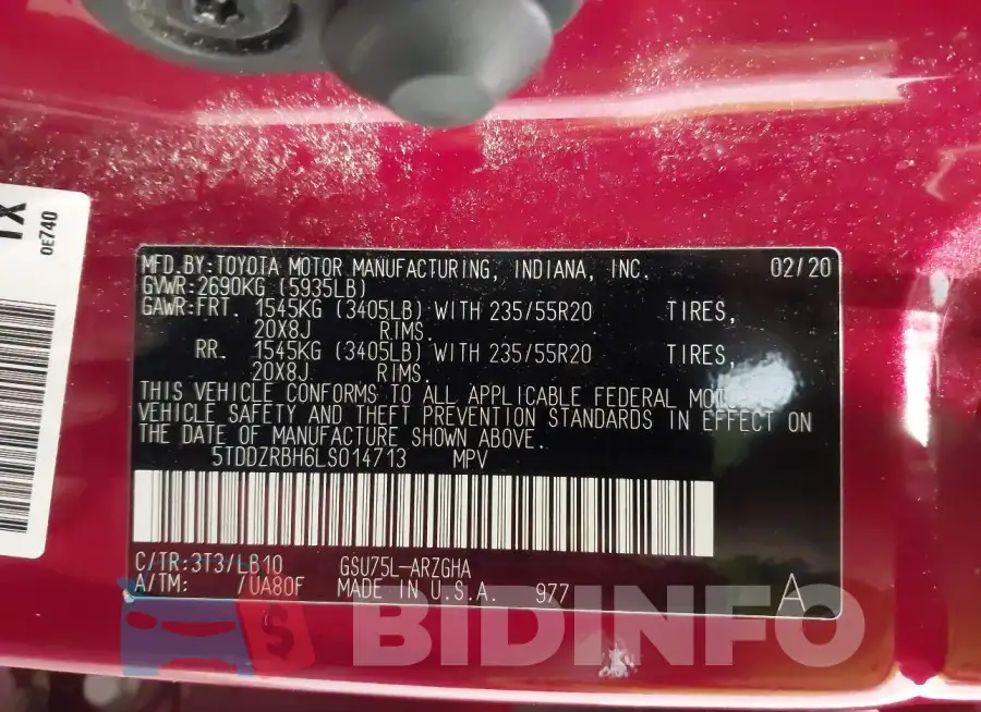 5TDDZRBH6LS014713 Photo# 9