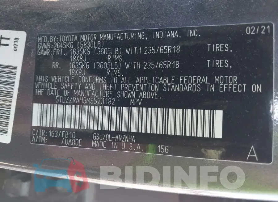 5TDZZRAH3MS523182 Photo# 9