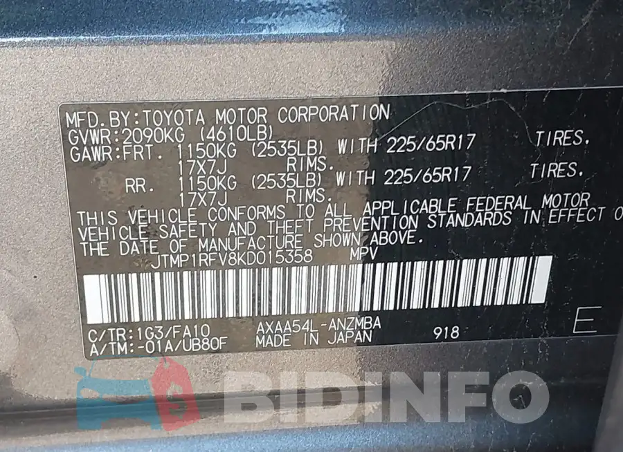 JTMP1RFV8KD015358 Photo# 9