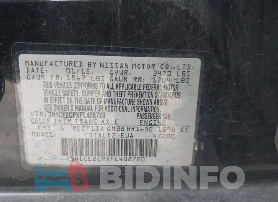 3N1CE2CPXFL408720 Photo# 9