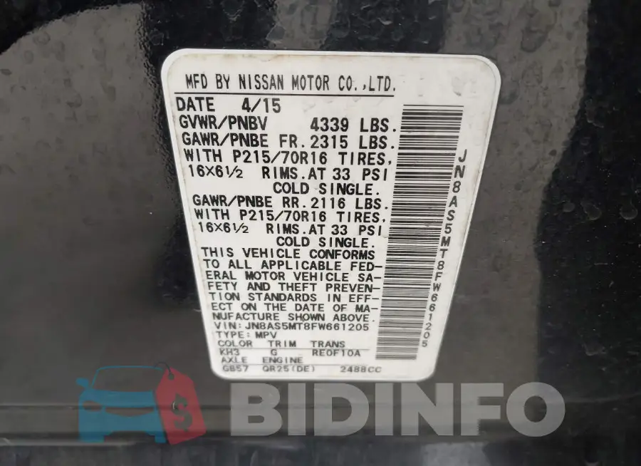 JN8AS5MT8FW661205 Photo# 9