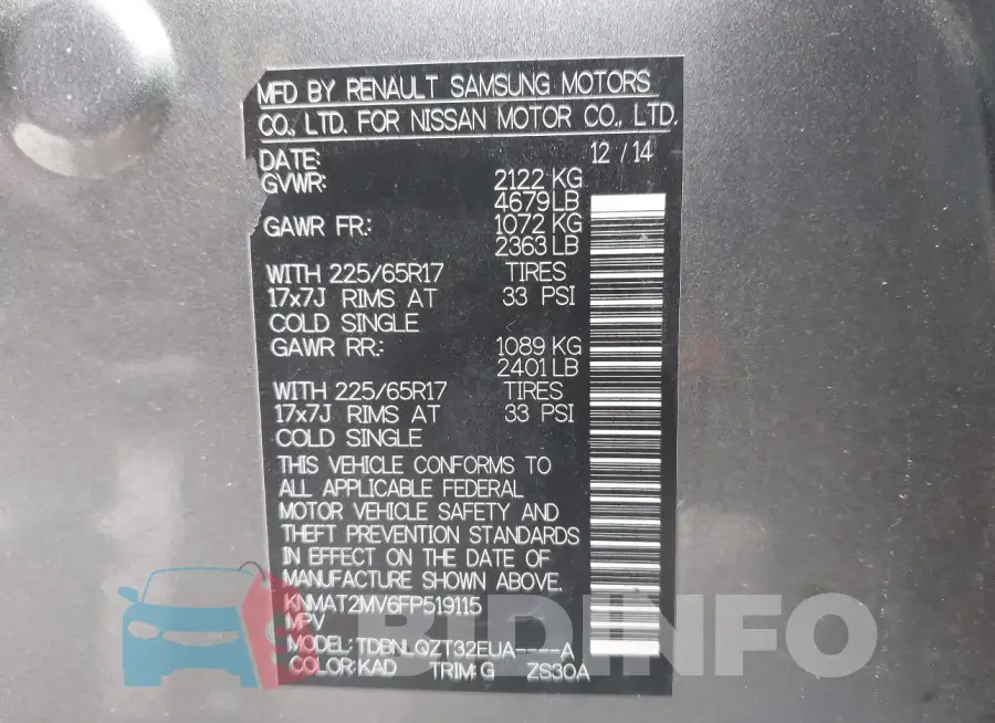 KNMAT2MV6FP519115 Photo# 9