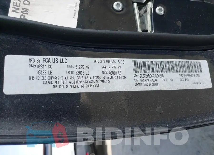 2C3CDXBG4KH664518 Photo# 9