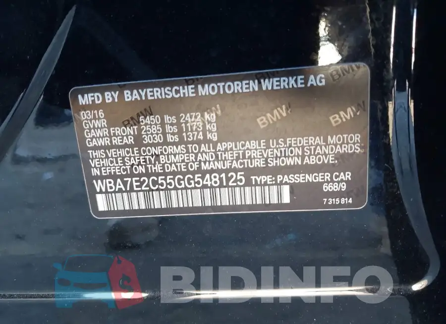 WBA7E2C55GG548125 Photo# 9