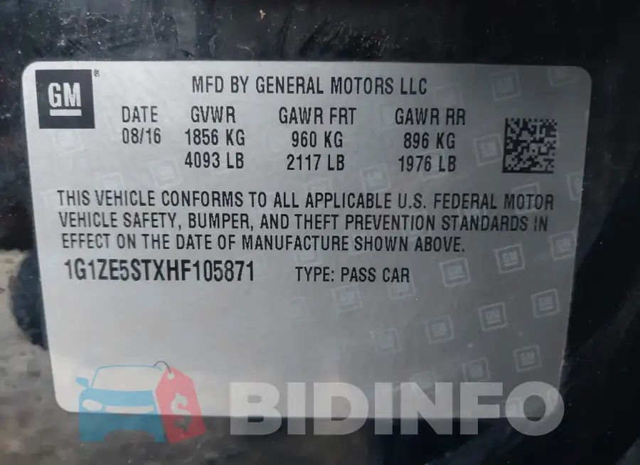 1G1ZE5STXHF105871 Photo# 9