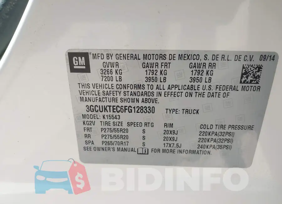 3GCUKTEC6FG128330 Photo# 9