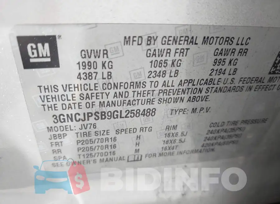 3GNCJPSB9GL258488 Photo# 9