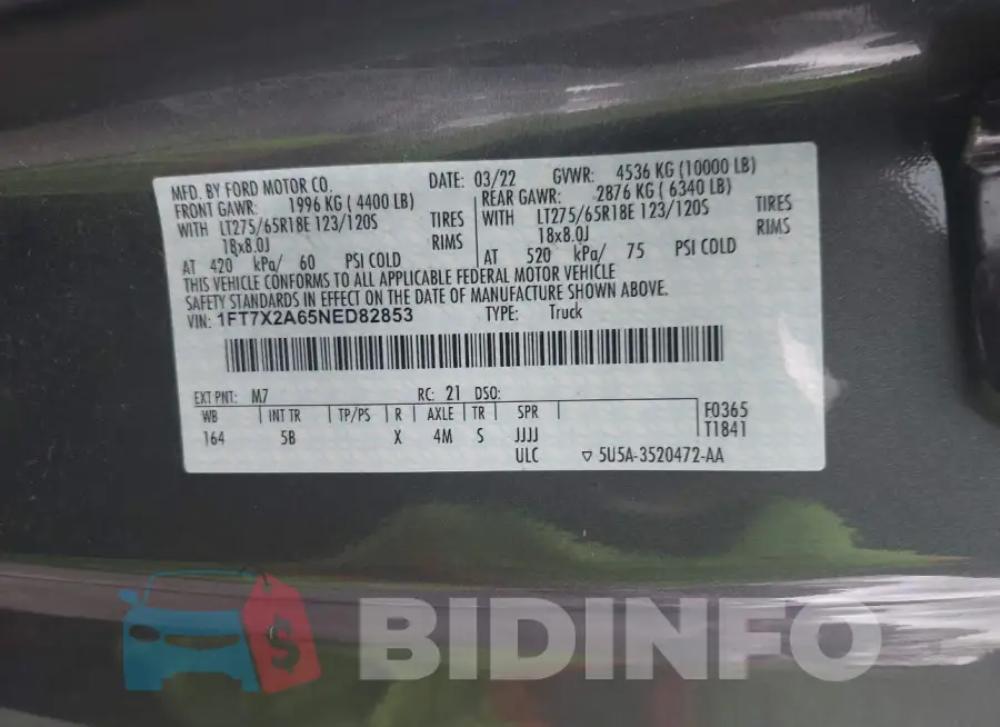 1FT7X2A65NED82853 Photo# 9