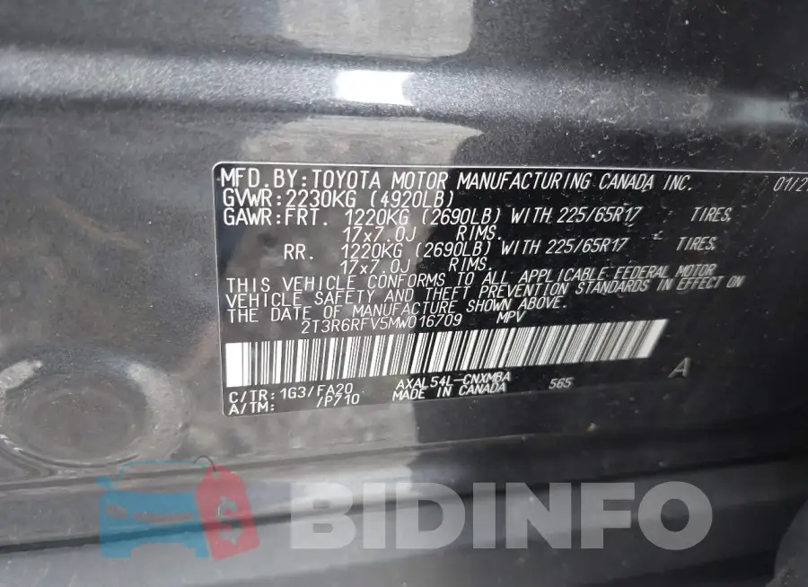 2T3R6RFV5MW016709 Photo# 9