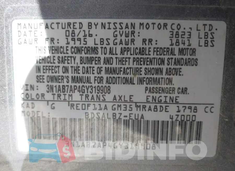 3N1AB7AP4GY319908 Photo# 9