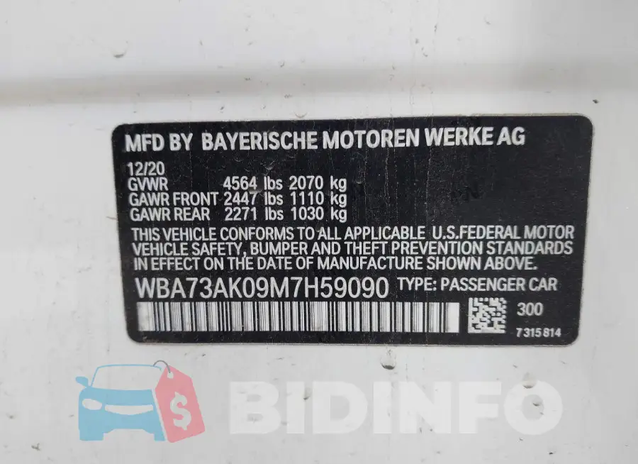 WBA73AK09M7H59090 Photo# 9