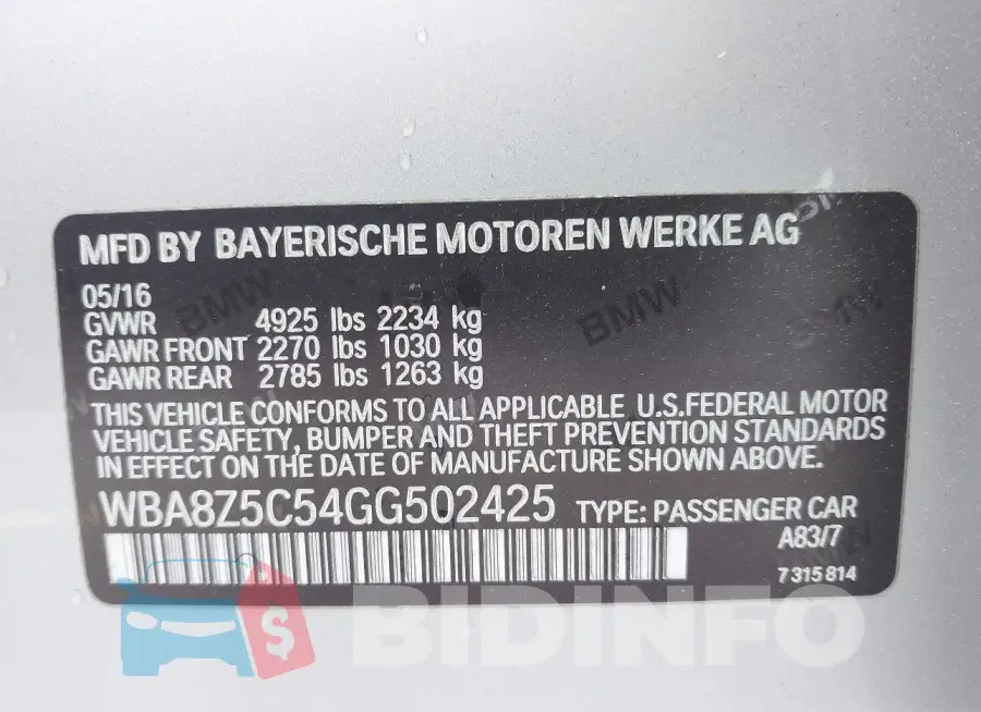 WBA8Z5C54GG502425 Photo# 9