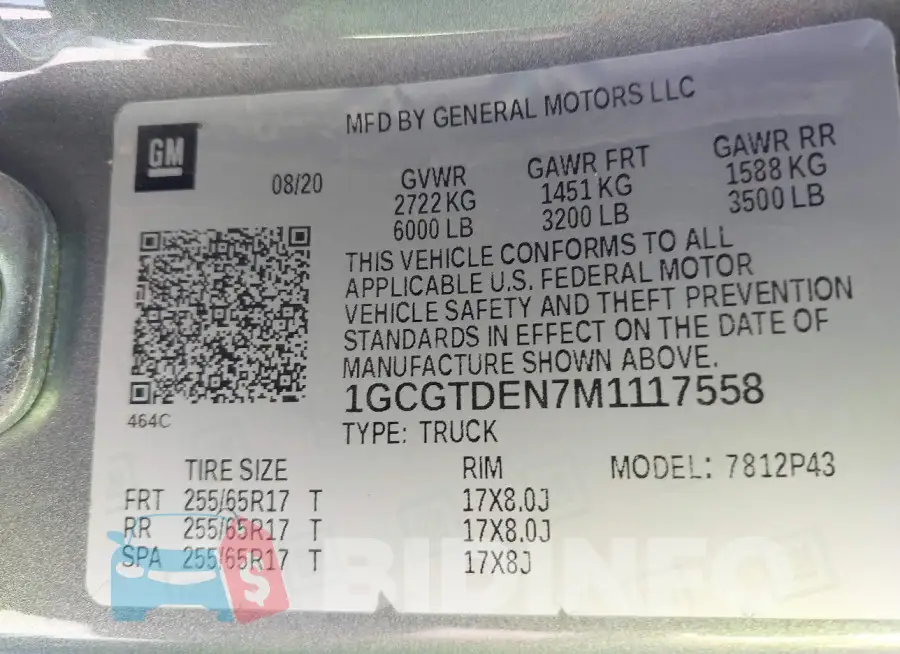 1GCGTDEN7M1117558 Photo# 9