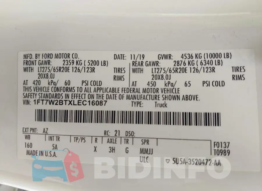 1FT7W2BTXLEC16087 Photo# 9