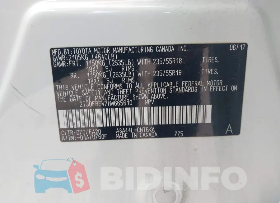 2T3DFREV7HW665610 Photo# 9