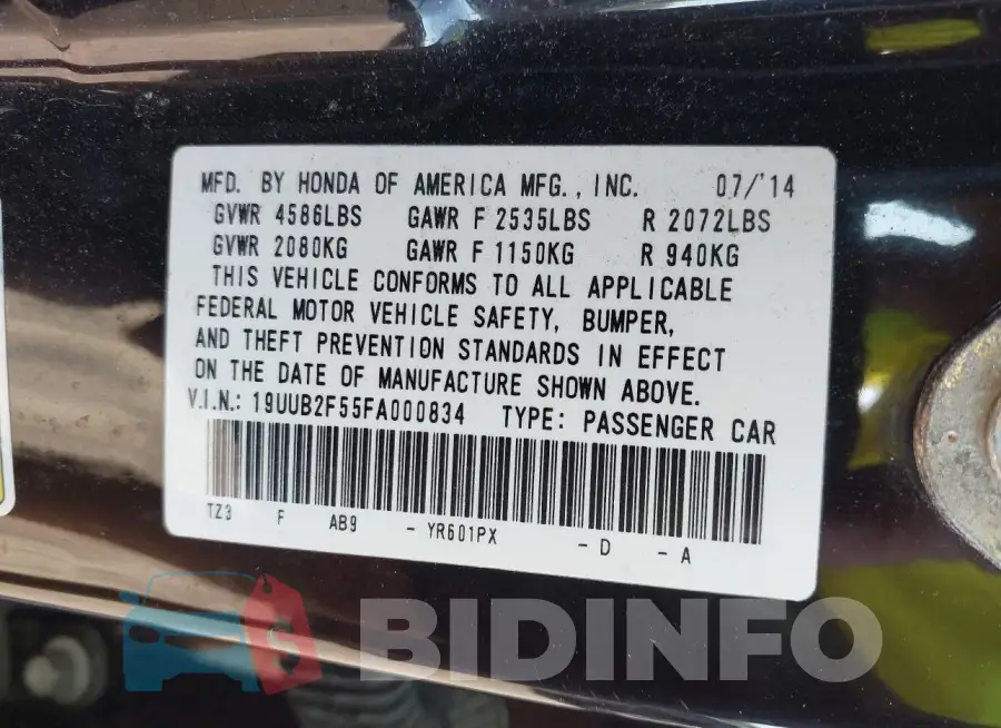19UUB2F55FA000834 Photo# 9