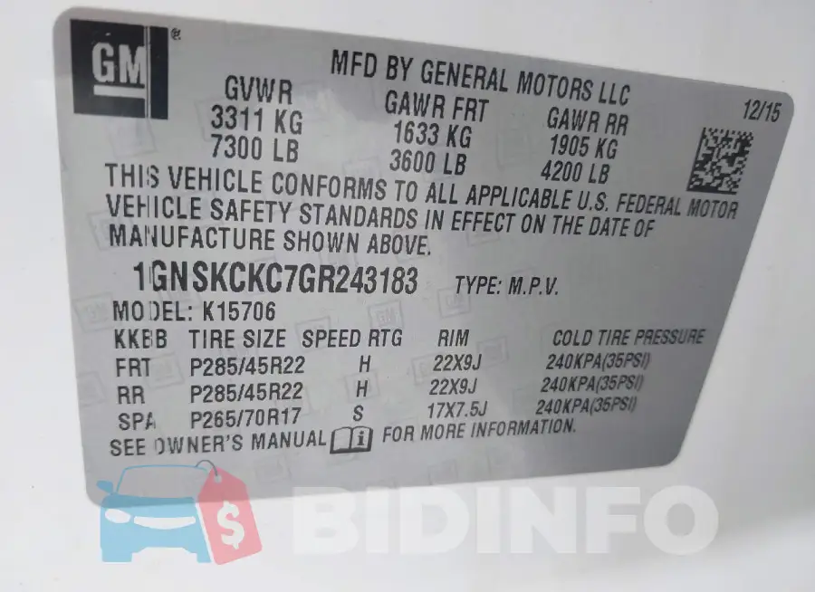 1GNSKCKC7GR243183 Photo# 9