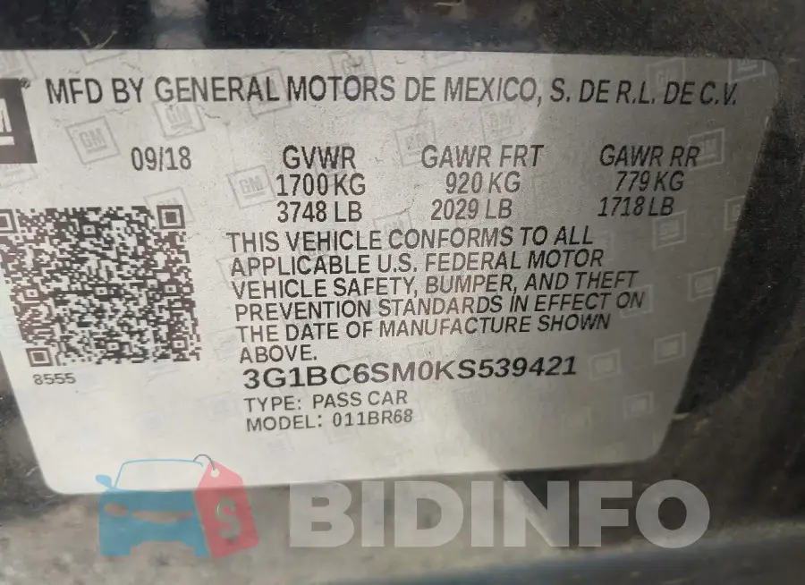 3G1BC6SM0KS539421 Photo# 9