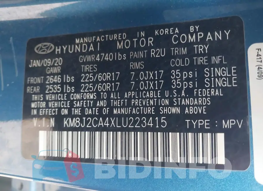 KM8J2CA4XLU223415 Photo# 9